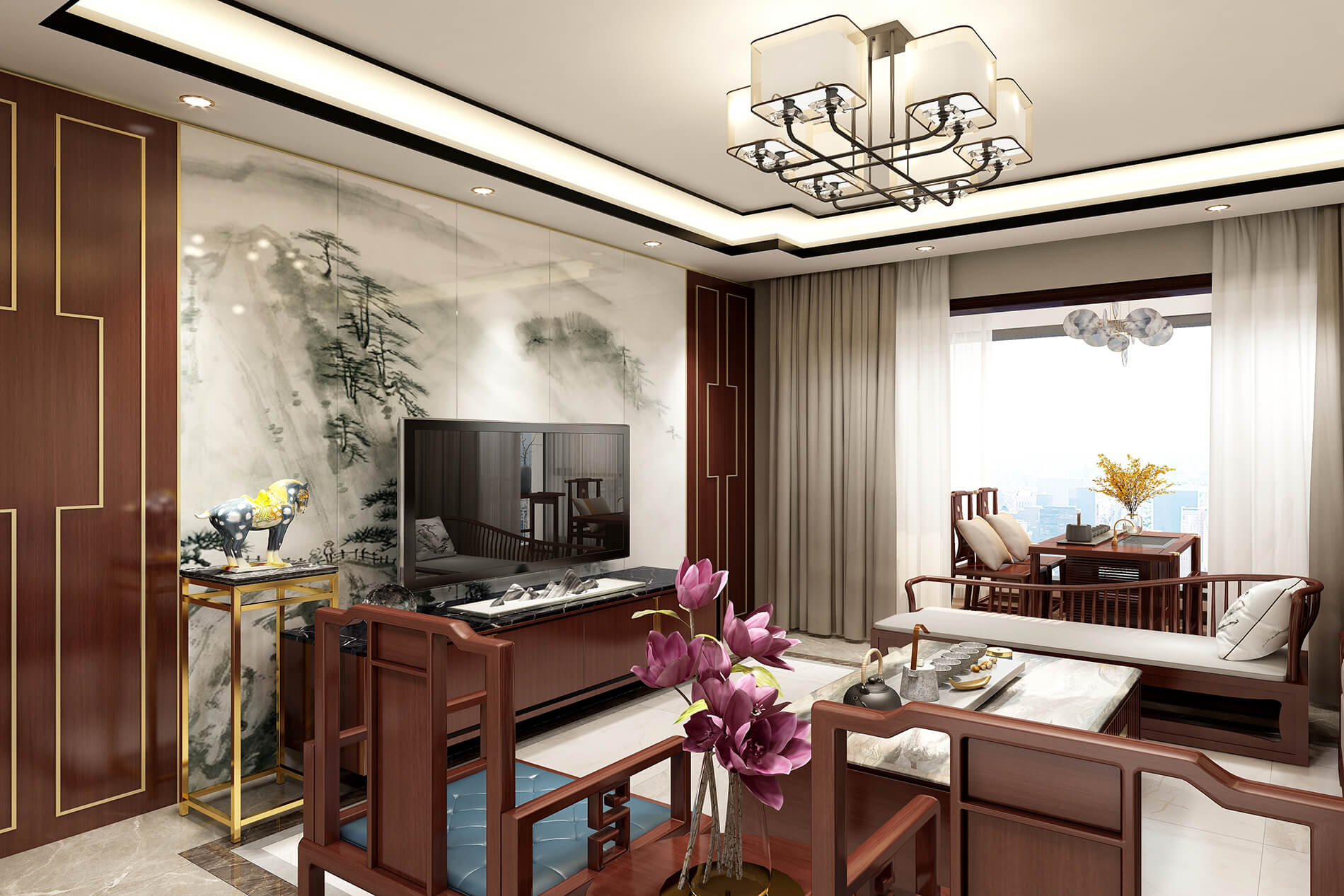 綠地中央廣場141m&sup2;新中式風(fēng)格案例